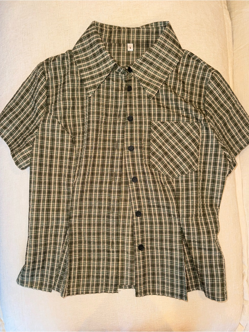 Classic Green Plaid Button-Down Women's Top